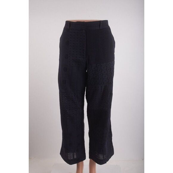 Zara Womans Wide Leg Pants Eyelet Embroidered Size M Navy Blue 6895/246 NWT - Picture 1 of 7